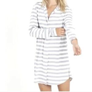 Recliner NYC Womens Pajama Shirt Dress Twilight Stripe Long Sleeve Size Large